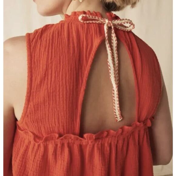 Matilda Jane Women's S Sleeveless Cotton Open Tie Back High Neck Blouse Orange - Picture 2 of 5